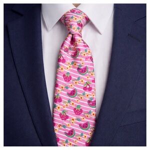 Angela Moore Men’s 100% Silk Spring Flower Cherry Watermelon Strawberry Pink Tie